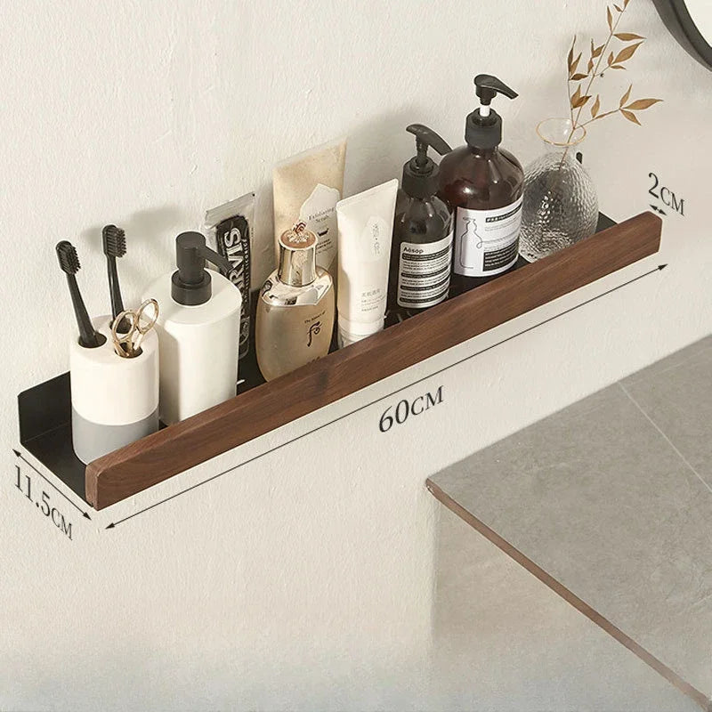 Solid Wood and Aluminium Punch-Free Bathroom Shelf