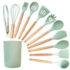 Silicone Kitchen Utensil Set with Wooden Handle