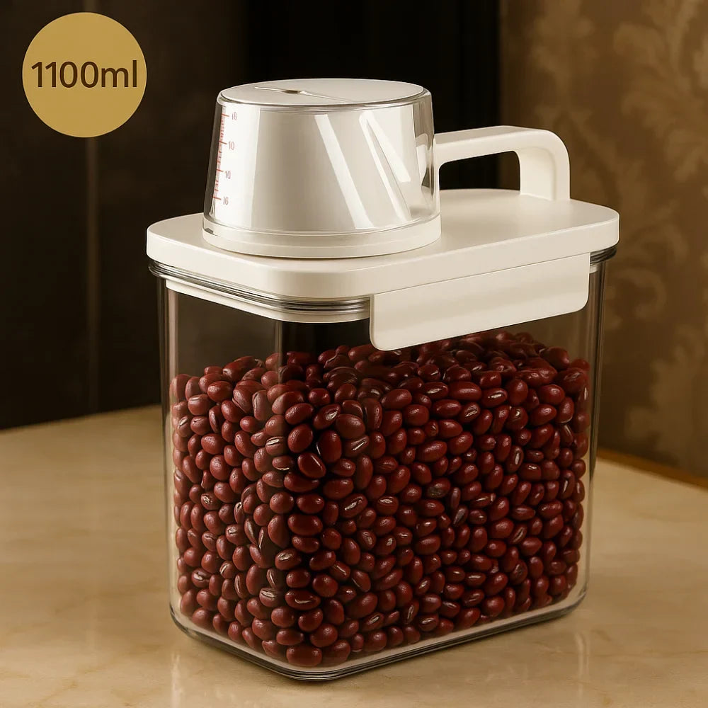 Airtight Laundry Detergent and Cereal Dispenser Organizer with Measuring Cup