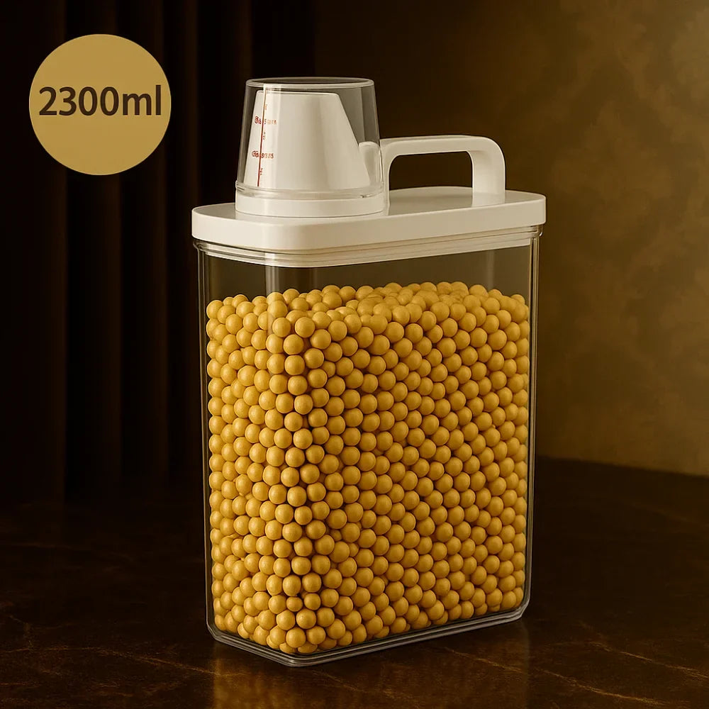 Airtight Laundry Detergent and Cereal Dispenser Organizer with Measuring Cup