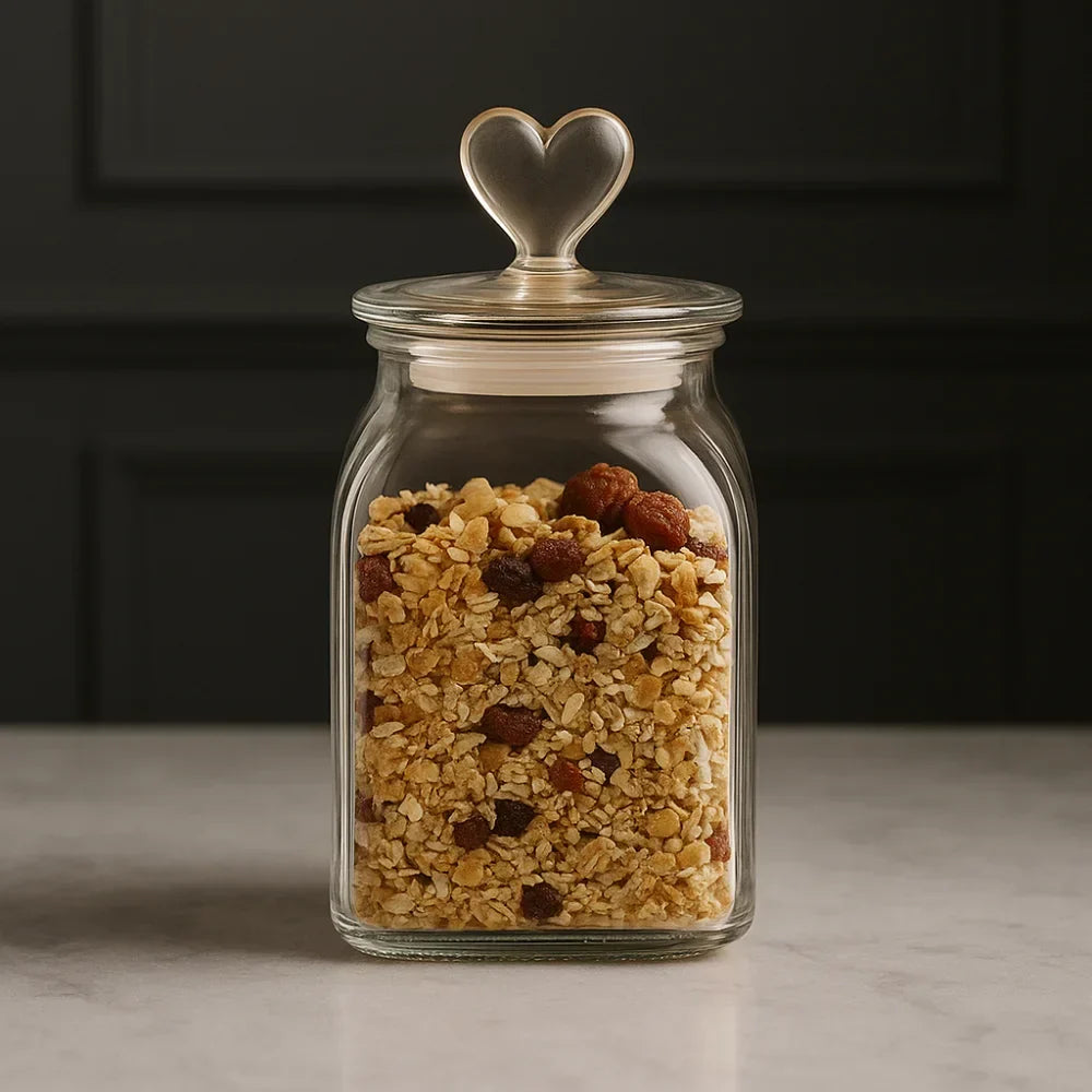 Amber Glass Jar with Heart-Shaped Lid