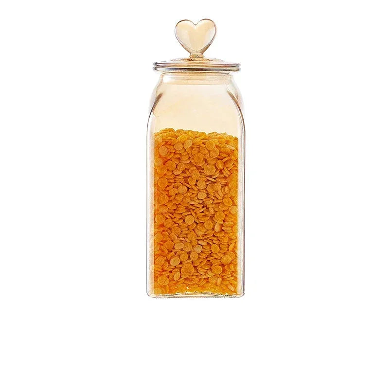 Amber Glass Jar with Heart-Shaped Lid