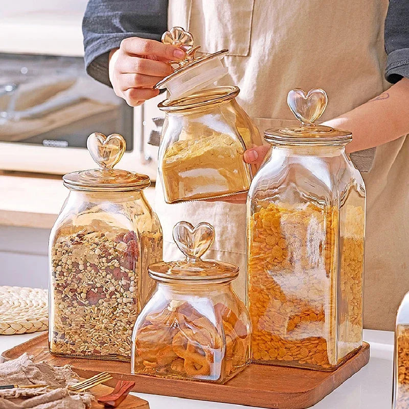 Amber Glass Jar with Heart-Shaped Lid