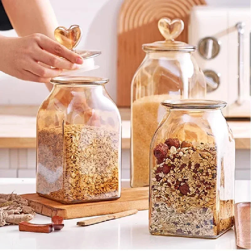 Amber Glass Jar with Heart-Shaped Lid