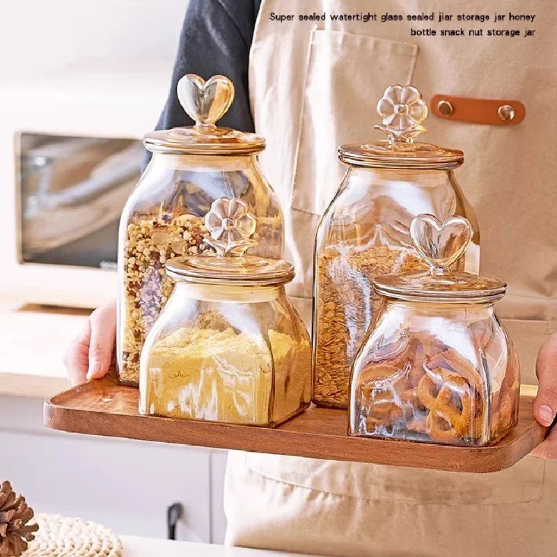 Amber Glass Jar with Heart-Shaped Lid