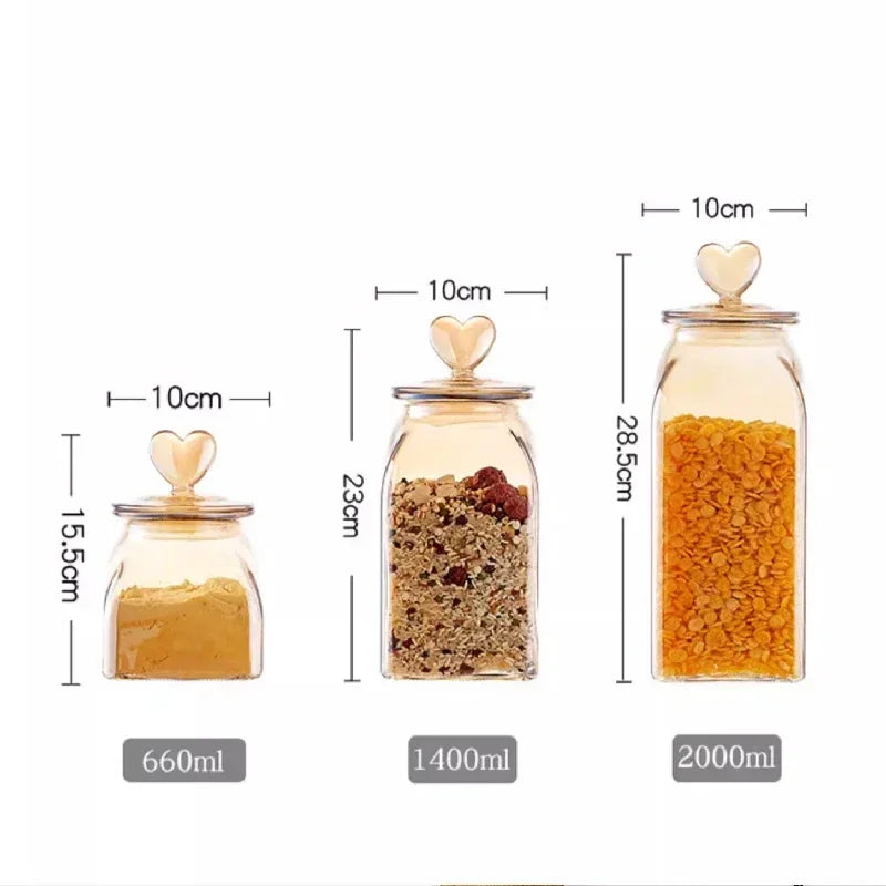 Amber Glass Jar with Heart-Shaped Lid