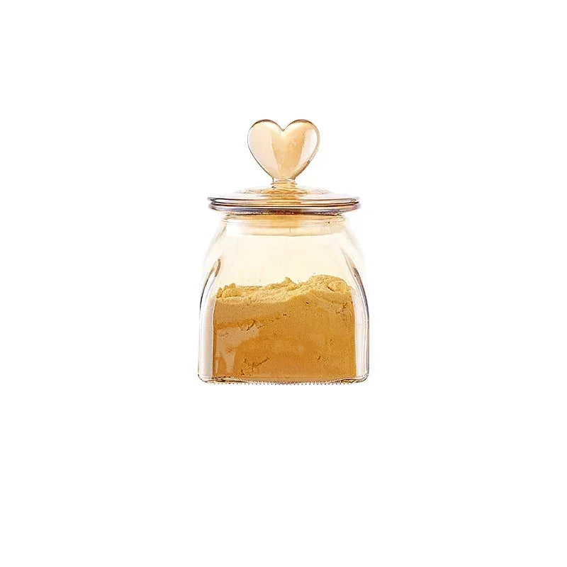 Amber Glass Jar with Heart-Shaped Lid