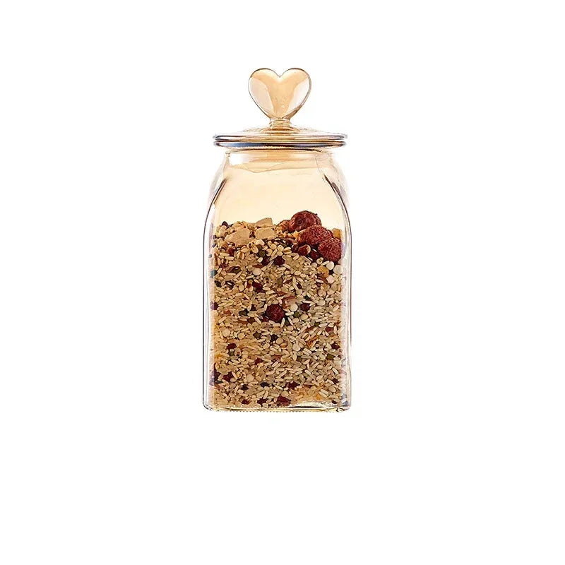Amber Glass Jar with Heart-Shaped Lid