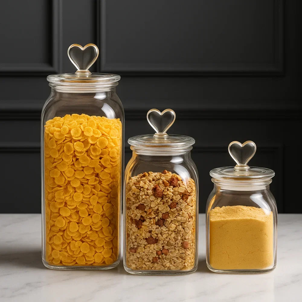 Amber Glass Jar with Heart-Shaped Lid
